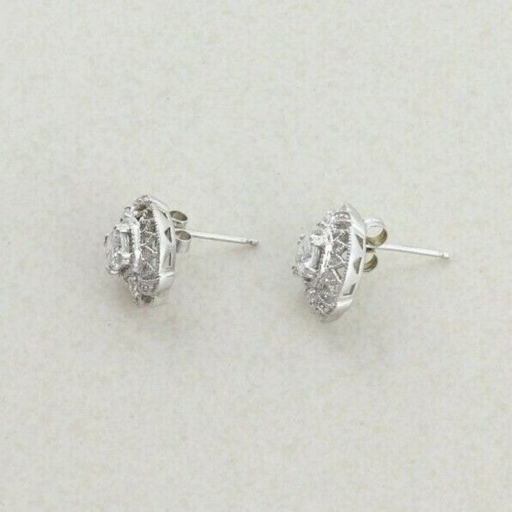 Sparkly Sterling Silver White Cz Earrings Stud Post Earrings - Picture 9 of 9